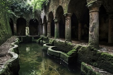 Naklejka premium Time-worn Ancient cistern ruins. History palace water. Generate Ai