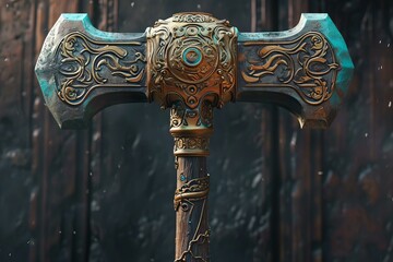 Imposing Ancient fantasy hammer. Medieval thunder. Generate Ai