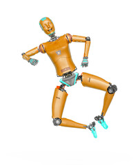 female cyborg is jumping and happy