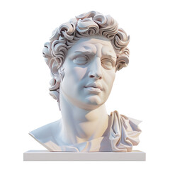 Statue head icon 3D render isolated on white, transparent background PNG, plaster bust statue of a Greek man