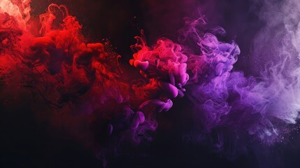 Banner with abstract background explosion of red and purple ink, paint in water on a black background