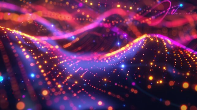 Luminous neon particle structure. Digital cyberspace futuristic science fiction background