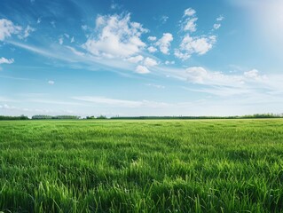 Fototapeta premium green grass field with blue sky background