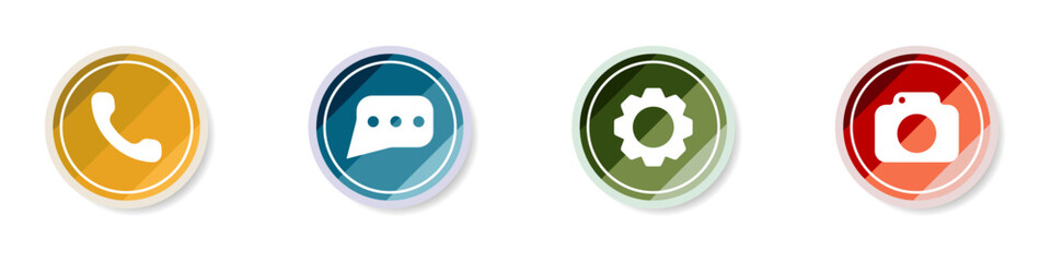 Icon set logo phone, message, gear, camera vector. Icons of programs on gadgets. Settings icon. Logo of color web icons for the Internet, computer. Vector illustration.