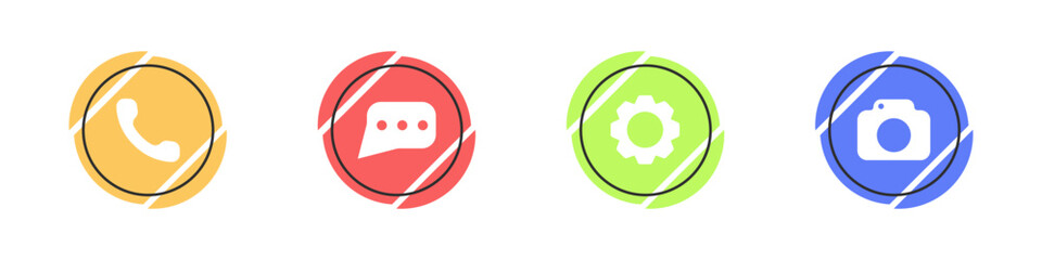Icon set logo phone, message, gear, camera vector. Icons of programs on gadgets. Settings icon. Logo of color web icons for the Internet, computer. Vector illustration.