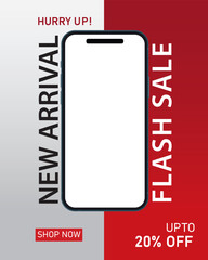 Flash Sale Shopping Post or banner with Flash icon text on red and gray background. Flash Sales post template design for social media and website. Special Offer Flash Sale campaign or promotion