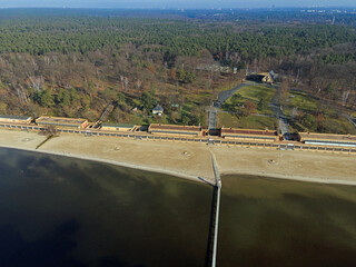 Aerial landscape of Havel river Wannsee beach and Grunewald forest on a sunny day in Berlin