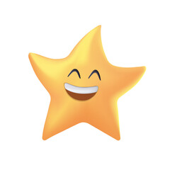 3D Cartoon funny kawaii star character or little twinkle vector personage shining in sky with happy smiling face and bright yellow beams. Cute twinkle star emoticon, space emoji character 3D