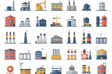 Industry icon set Factory, manufacturing symbol Vector illustration - obrazy, fototapety, plakaty