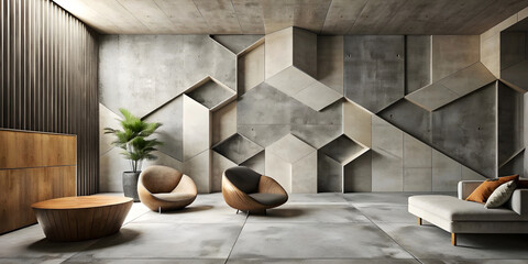 Modern living room Interior, featuring shapes of concrete