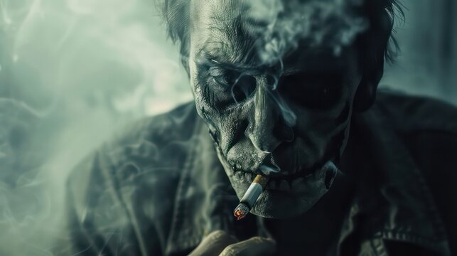 Zombie man smoking a cigarette