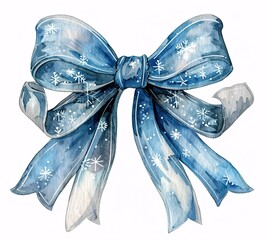 watercolor winter silver blue bow clipart style with white background