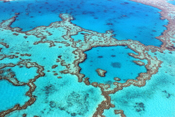 Bird's eye view of the heart reef in the Great Barrier Reef in Queensland (Australia) near Mackay and Airlie Beach