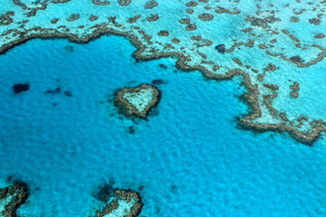 Bird's eye view of the heart reef in the Great Barrier Reef in Queensland (Australia) near Mackay and Airlie Beach