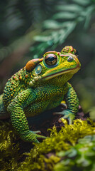 Intricate Beauty: Up close with a Rare Vivid Green Toad in its Natural Habitat