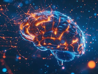 Neural lowpoly AI futuristic neon network of a brain