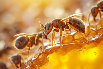 Golden Ants honey drop. Animal drop drink. Generate Ai