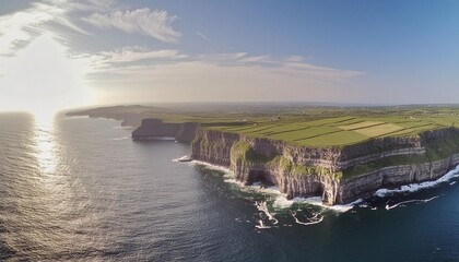 panoramic bird s eye view of the cliffs of moher - Powered by Adobe