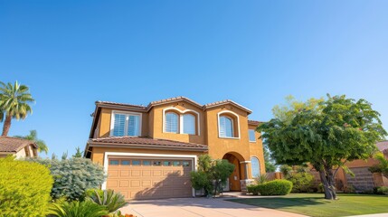 Warm-toned desert home with palm trees offers a taste of oasis life and adventure in arid locales