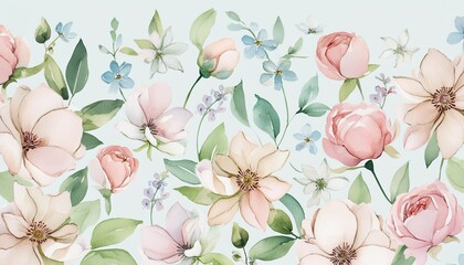 beautiful seamless floral pattern with watercolor gentle spring flowers stock illustration