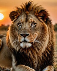 Lion watching the sunset 