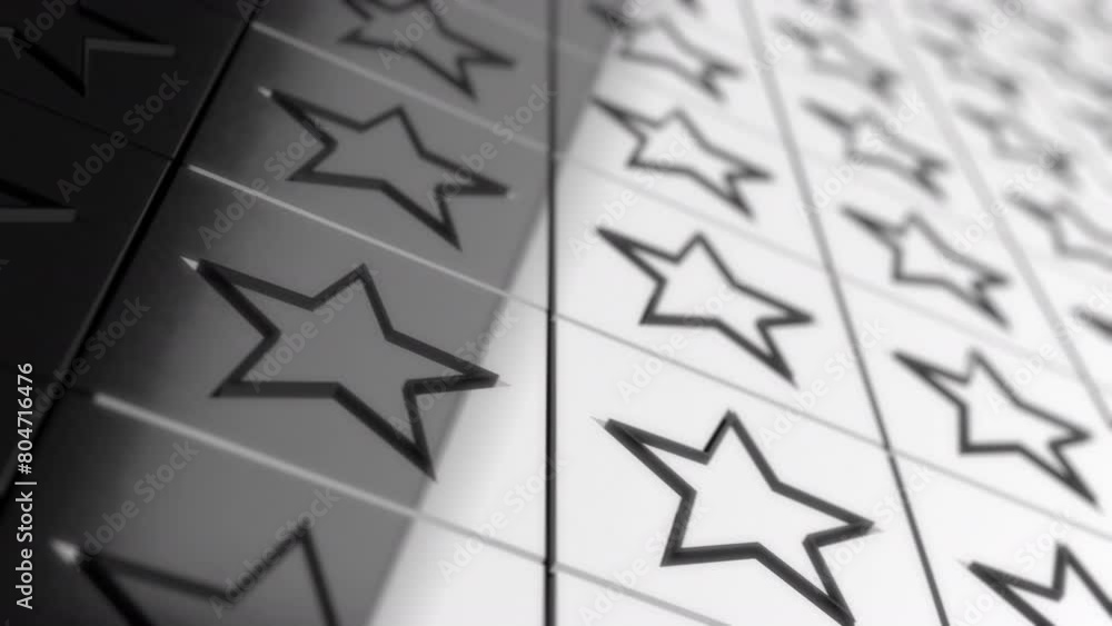 Aufkleber seamless looping 3d animation of an abstract background with black stars on chrome background