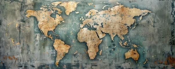 Rustic World Map on Distressed Metal Texture. banner