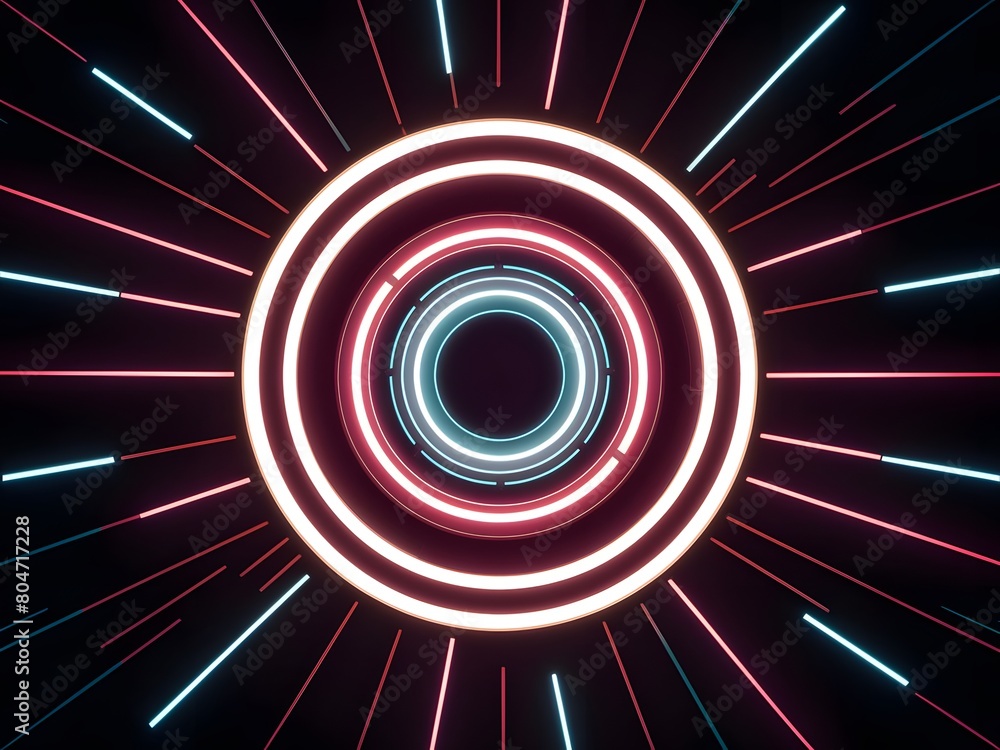 Poster neon circle glow lines pattern on dark background