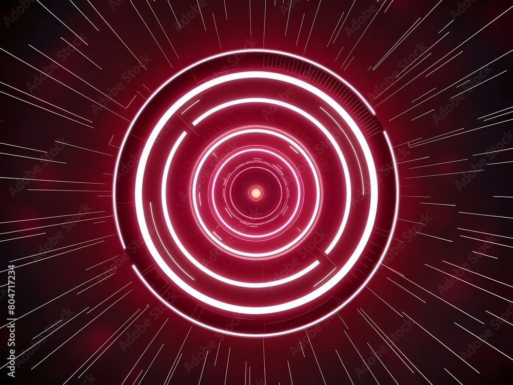 Poster glowing lines background with red neon circle design
