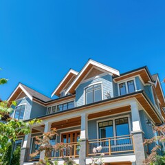 Captivating modern luxury house with a contrasting deep blue sky, highlighting the detailed design and craftsmanship