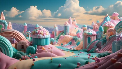 colorful pastel candy landscape as fantasy background generative ai - Powered by Adobe