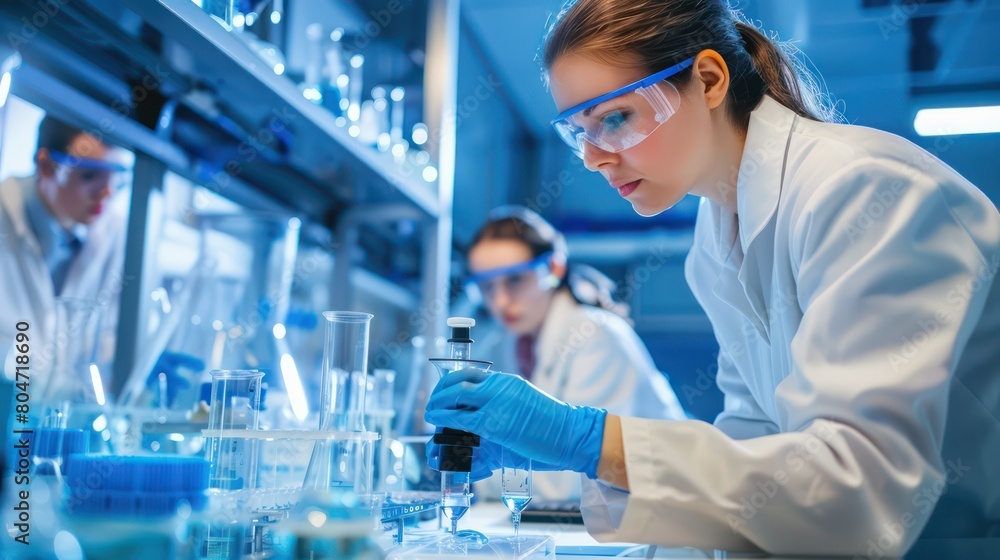 Aufkleber a focused scientist conducts research using a microscope in a high-tech laboratory environment