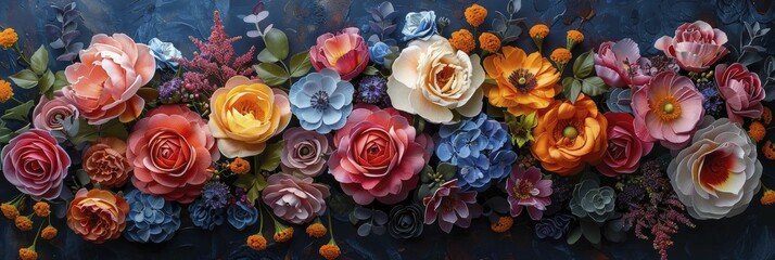 Adorned in delicate hues, a mesmerizing array of blossoms dance gracefully in a watercolor masterpiece.
