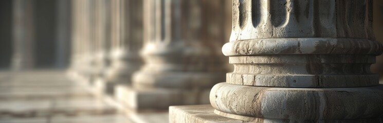 A row of classic Greek-style columns with an emphasis on the texture and detail, symbolizing strength in law Generative AI