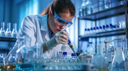 Professional image of a focused scientist conducting precise experimental work in a lab
