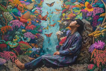 Person in fantasy world. Abundance in world concept  illustration.