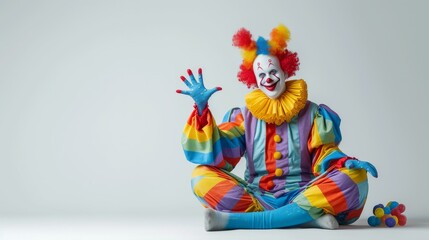Clown Sitting on Ground With Hands Up