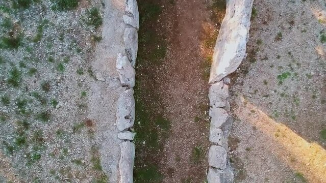 Aerial view Dolmen Della Chianca, a prehistoric building in Bisceglie (Italy).