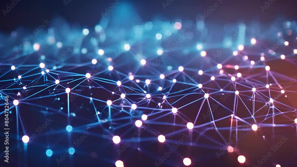 Aufkleber abstract network connections on dark background. digital network visualization in blue. glowing conn