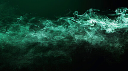Dense emerald green smoke forming a low mist against a stark midnight black background.