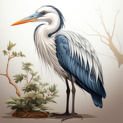 Obraz premium Watercolor Heron vector, clipart Illustration, Generative Ai