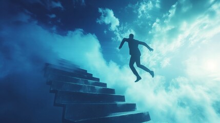 Man Jumping Down Stairs Into Sky