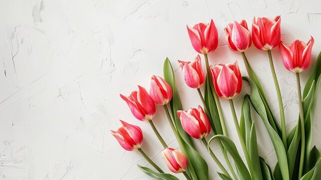 Mother s Day greetings with tulips displayed on a fresh white backdrop embodying the essence of spring a perfect template for a heartfelt message