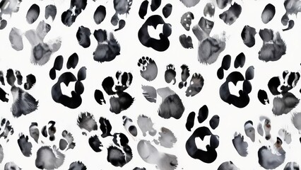 Fototapeta premium A creative collage of animal paw prints in varying shades of black and gray