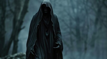 The Shadowed Specter: A Cinematic Tale of the Hooded Creature in Long Black Robes