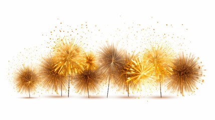 golden color fireworks isolated on white background