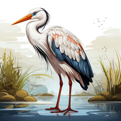 Fototapeta premium Watercolor Heron vector, clipart Illustration, Generative Ai