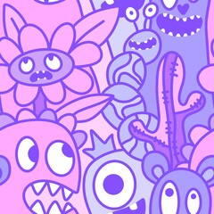 Cartoon doodle Halloween aliens seamless monster pattern for wrapping paper