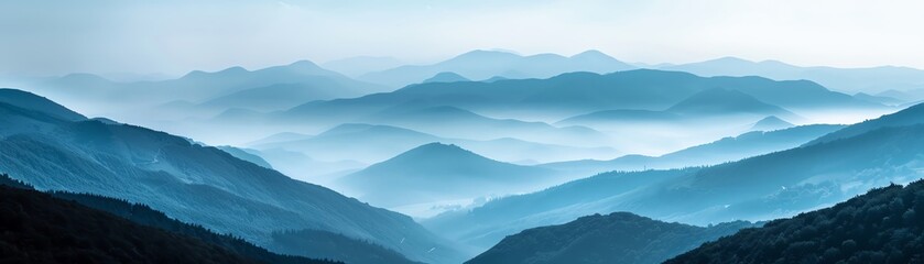 Serene mountain landscape, minimal human presence, emphasizing the vastness and beauty of nature