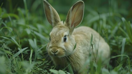 Fototapeta premium Captivating images of farm rabbits exploring their surroundings, with a focus on their curious and alert facial expressions.
